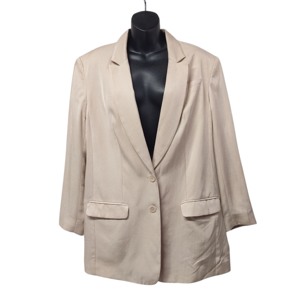 Express Beige Linen Rayon Blazer Jacket Womens Sz M  Business Casual Two Button